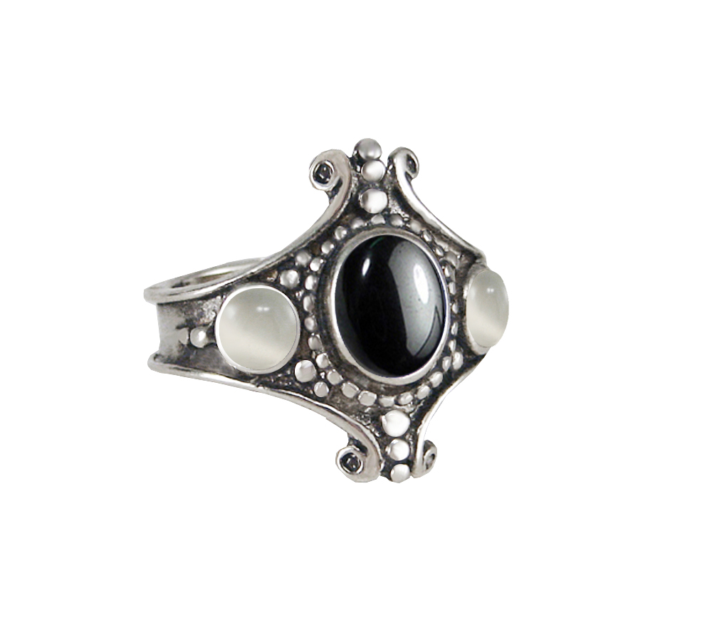 Sterling Silver Imperial Ring With Hematite And White Moonstone Size 11